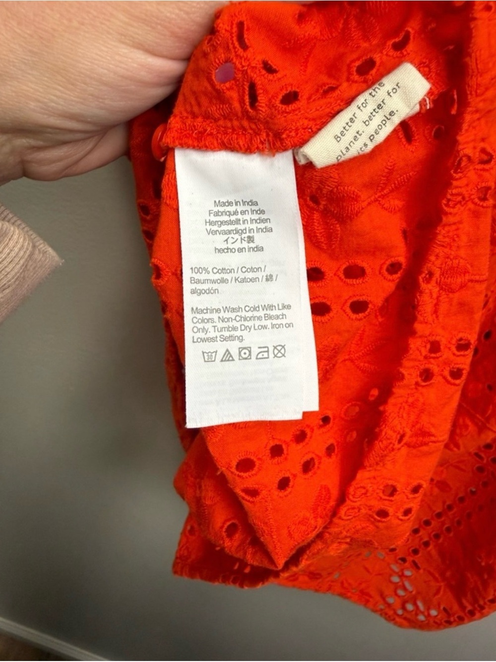 Madewell Orange Eyelet Flutter Sleeve Cotton Blouse Medium - Picture 7 of 9
